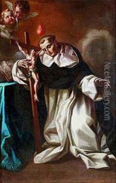 San Vicente Ferrer En Oracion Ante El Crucifijo Oil Painting - Agiselo Antonio Don Palomino De Castro Y Velasco
