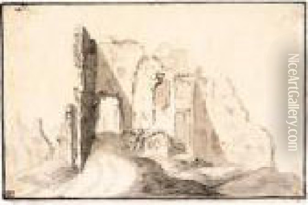 The Ruins Of A Castle Oil Painting - Jan van Goyen