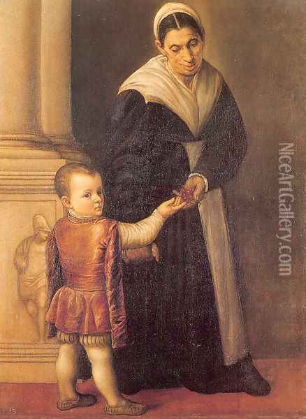 Child with Nurse Oil Painting - Pietro Marescalca
