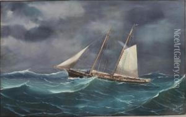 Yacht Gree En Ketch Dans Le Gros Temps Oil Painting - Antonio de Simone