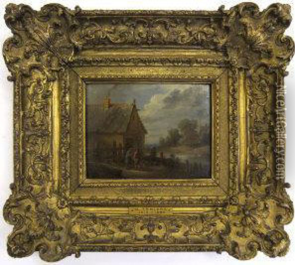 Figures By The Doors Of A Cottage Oil Painting - David The Younger Teniers