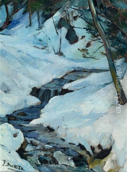 Waldbach Im Winter Oil Painting - Egge (eugen) Sturm-Skrla