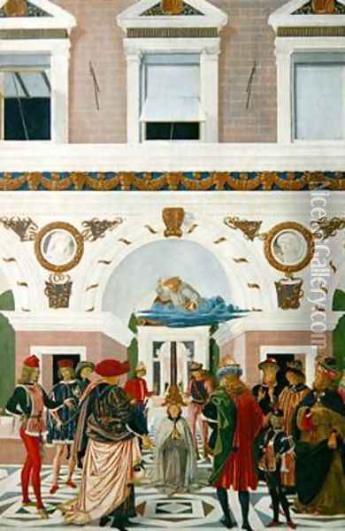 St Bernardino of Siena 1380-1444 healing a deaf blind mute 1473 Oil Painting - Fiorenzo di Lorenzo