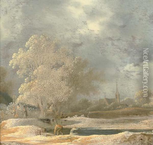 A River Landscape With Anglers On A River Bank Oil Painting - Pieter De Molijn