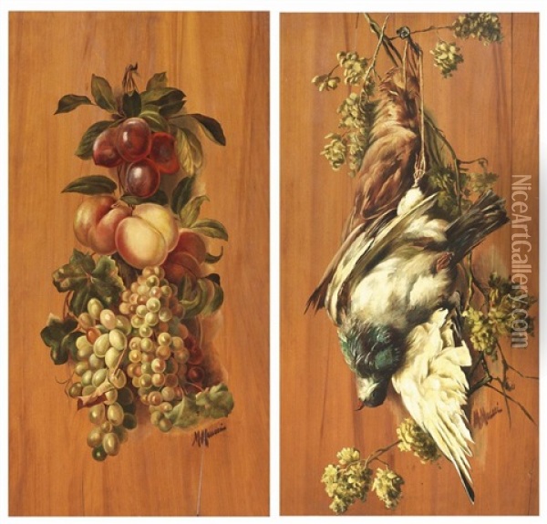 Natura Morta Con Frutta> E <natura Morta Con Cacciagione Oil Painting - Michelangelo Meucci