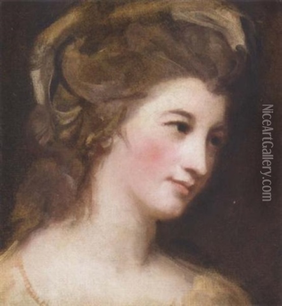 Portrait Of A Lady (miss Emily Bertie, Known As Emily Pott?) Wearing A Cream Dress Oil Painting - George Romney