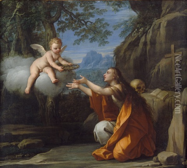 Die Busende Maria Magdalena Empfangt Die Dornenkrone Oil Painting - Marc Antonio Franceschini
