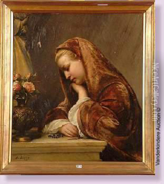 Jeune Fille En Priere Oil Painting - Edouard De Biefve