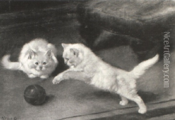Cats Playing With Ball Oil Painting - Arthur Heyer