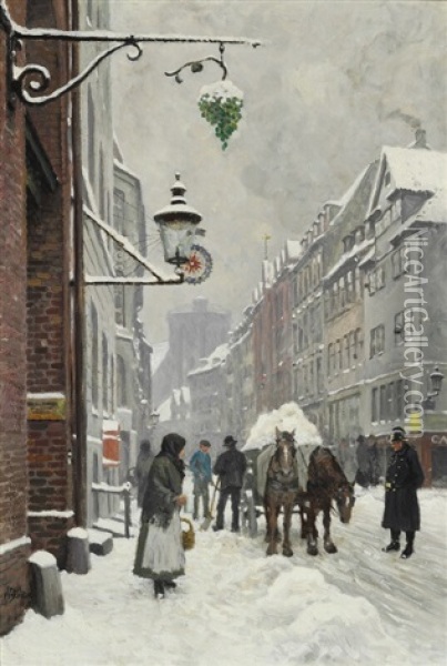 Winter Day In Kobmagergade Oil Painting - Paul Fischer