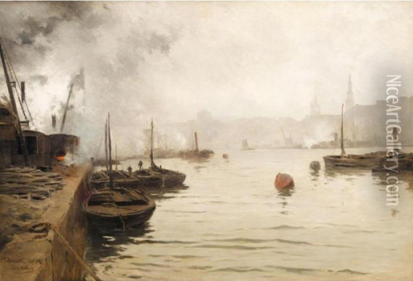 Shipping On The Tyne Oil Painting - Pierre Vauthier