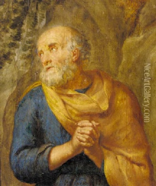 A Male Saint Oil Painting - Abraham van Diepenbeeck