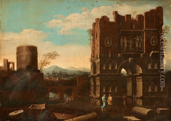 Ruinlandskap Med Janus Triumfbage Oil Painting - Pietro Cappelli