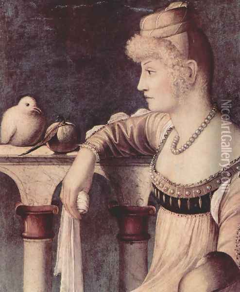Two Venetian Ladies (detail) Oil Painting - Vittore Carpaccio