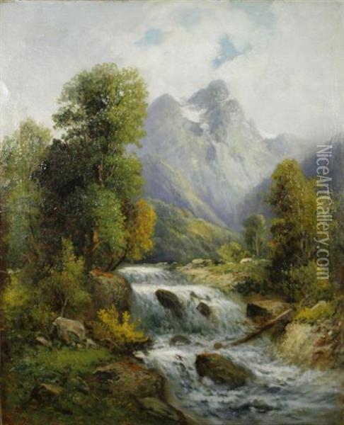 Mountain Landscape With River Oil Painting - Francois Bonnet