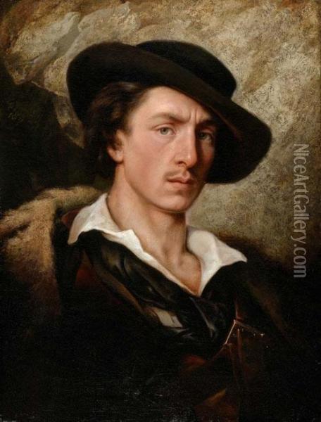 Junger Mann Mit Hut. Oil Painting - Friedrich Ritter von Amerling