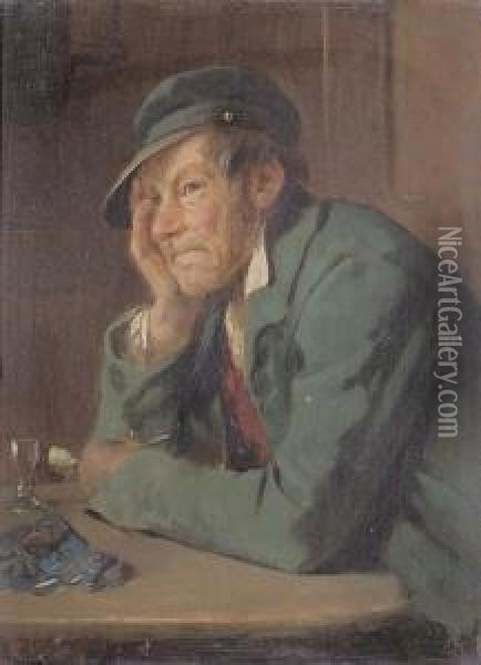 Der Nachdenkliche Pfeifenraucher. Oil Painting - Benjamin I Vautier
