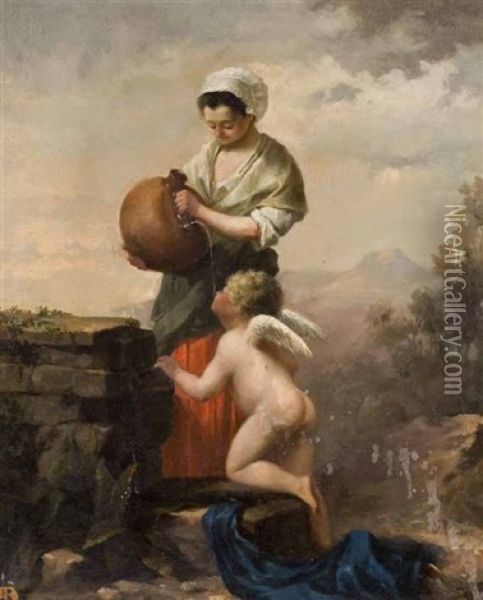 Angelot A La Fontaine Oil Painting - Kazimierz Alchimowicz