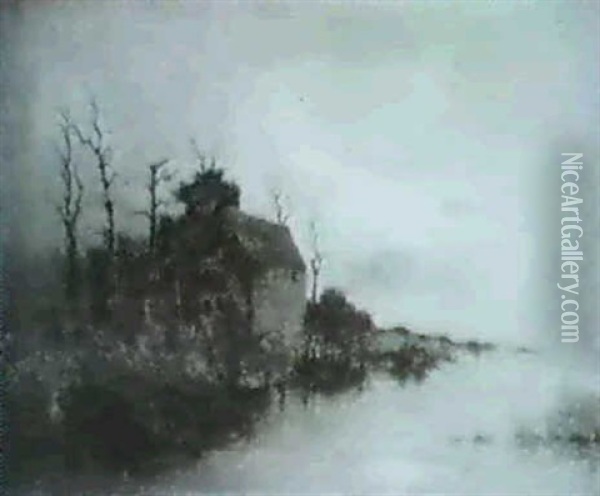 A Watermill By Moonlight Oil Painting - John Wallace