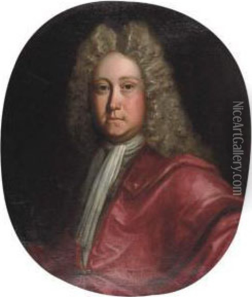 Portrait Of William Rawson Of Bolling, Bust-length, In Red Robesand White Stock Oil Painting - Johann Closterman