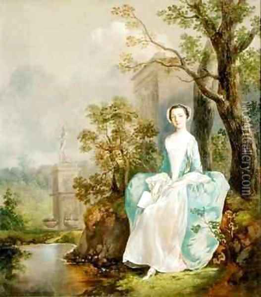 Girl with a Book Seated in a Park Oil Painting - Thomas Gainsborough