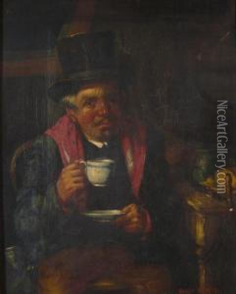 Portrait Of A Man In An Interior Drinking Tea Oil Painting - Harry Herman Roseland
