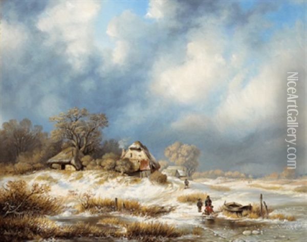 Winterlandschaft Mit Figurlicher Staffage Oil Painting - Remigius Adrianus van Haanen