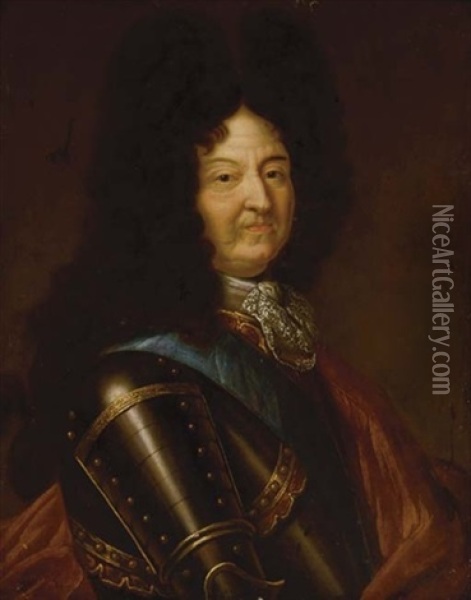 Portrait Of Louis Xiv In Armor Oil Painting - Hyacinthe Rigaud