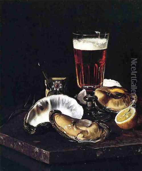 Still Life with Beer and Oysters Oil Painting - Andrew John Henry Way