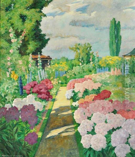 A Garden Oil Painting - Heinrich Hubner