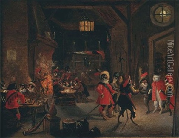 Singerie: Scene De Corps De Garde Oil Painting - Ferdinand van Kessel