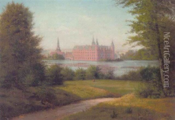 Udsigt Mod Frederiksborg Slot Oil Painting - Christian Bernh. Severin Berthelsen