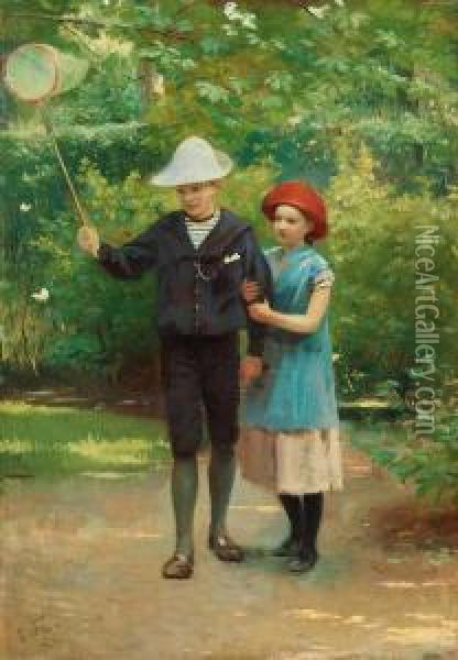 The Butterfly Hunt Oil Painting - Carl Christian Thomsen