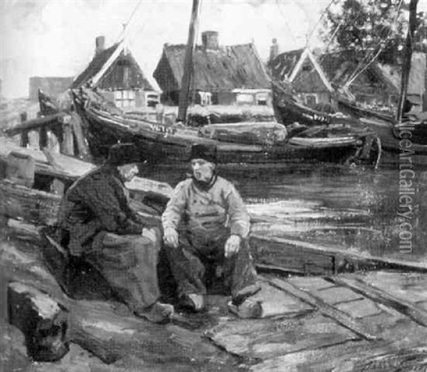 Fishermen By The Pier Oil Painting - Abbott Fuller Graves
