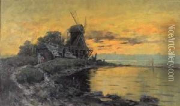 Moulin Pres De Dordrecht Oil Painting - Hermann Christian Plock
