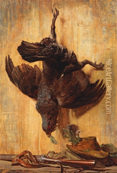 Hunting Still Life With Capercaillie Oil Painting - Kazimierz Pochwalski