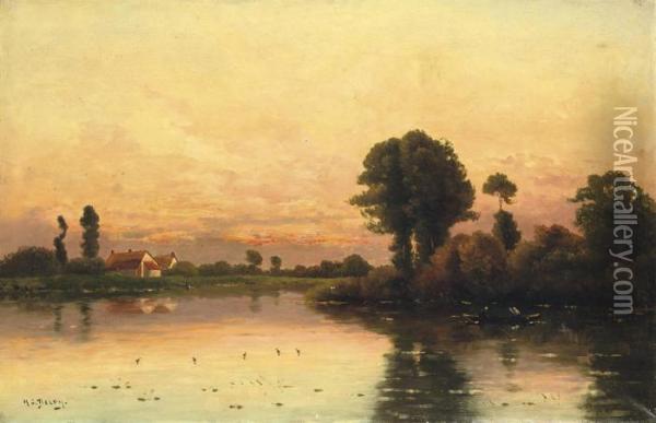Sunrise On The River Oil Painting - Hippolyte Camille Delpy