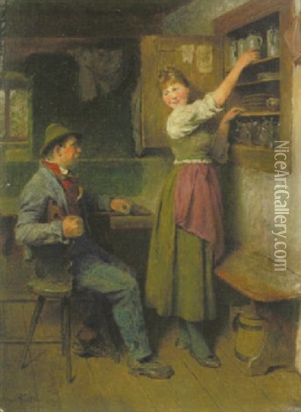 Bursch Und Madel In Der Bauernstube Oil Painting - Hugo Wilhelm Kauffmann