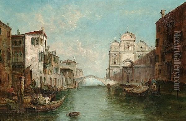 Scuola Di San Marco; And A View On A Venetian Canal Oil Painting - Alfred Pollentine