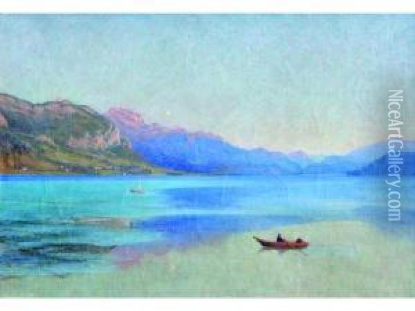 Le Lac Dannecy Depuis La Baie Dalbigny Oil Painting - Clotilde Salabert