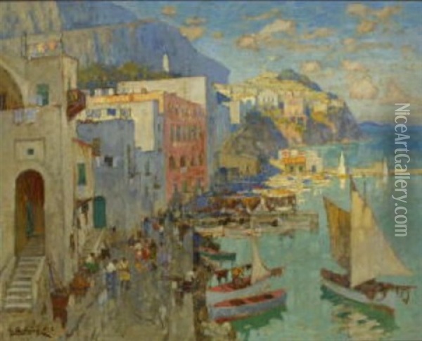 Fischerhafen Auf Capri Oil Painting - Konstantin Ivanovich Gorbatov