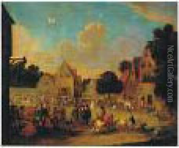 View Of A Market Oil Painting - Peeter Bout