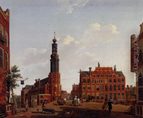 Amsterdam, A View Of The Mint Tower Oil Painting - Isaac Ouwater
