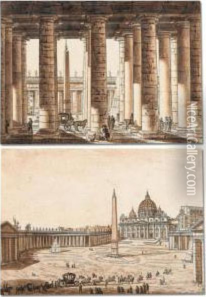 The Colonnade Of St. Peter's Oil Painting - Constant Florent F. Bourgeois Du Castelet