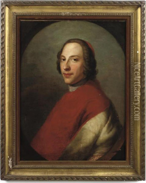Portrait Of A Cardinal, Half-length, In A Feigned Oval Oil Painting - Pompeo Gerolamo Batoni