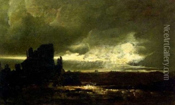 Moonlit View Of A Ruined Castle Oil Painting - Francis Danby