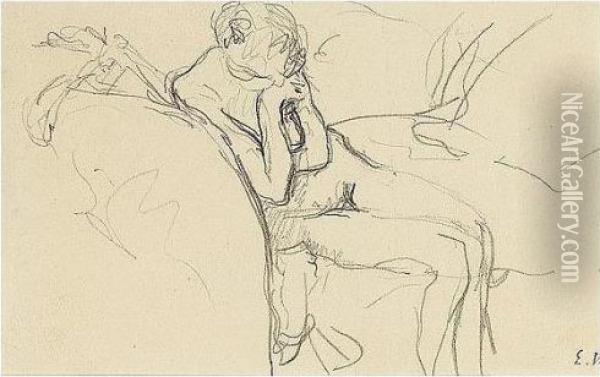 Edouard , -, Femme Nue Assise, 
Stamped With The Initials , Pencil On Paper, 8 By 13 Cm., 3 1/8 By 5 1/8
 In Oil Painting - Jean-Edouard Vuillard