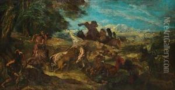 Chasse Au Lion En Mesopotamie Oil Painting - Fernand-Anne Piestre Cormon