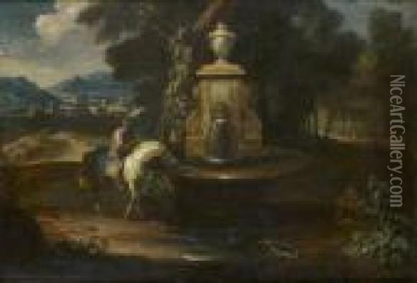 A La Fontaine Oil Painting - Pieter the Younger Mulier