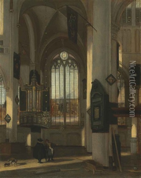 The Transept Of A Gothic Church With An Organ Oil Painting - Emanuel de Witte